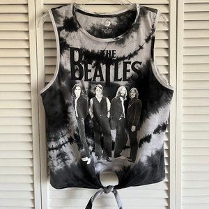 The Beatles knot front tank top black, grey & white tie dye women’s medium rare